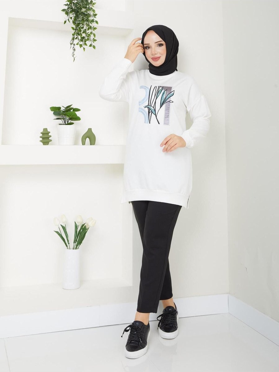Moda Bisiklet Yaka Uzun Sweatshirt