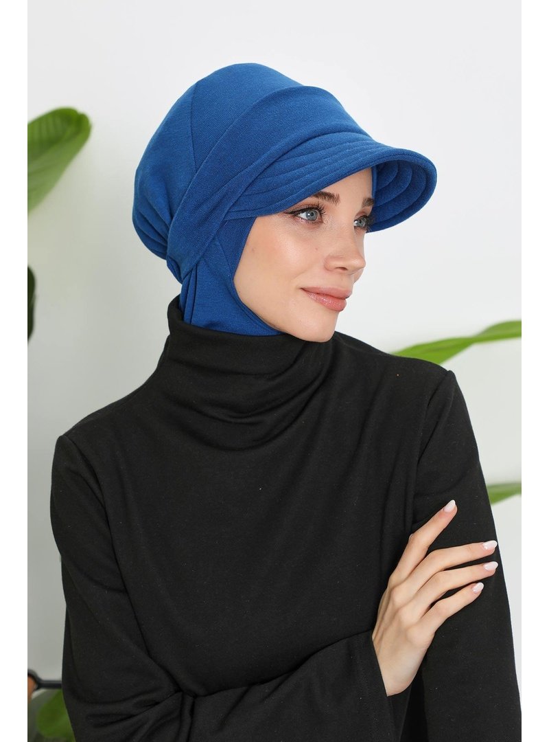 Aisha`s Design 82rb Koyu Mavi Çıkarılabilir Siperlikli Kışlık Türban,b