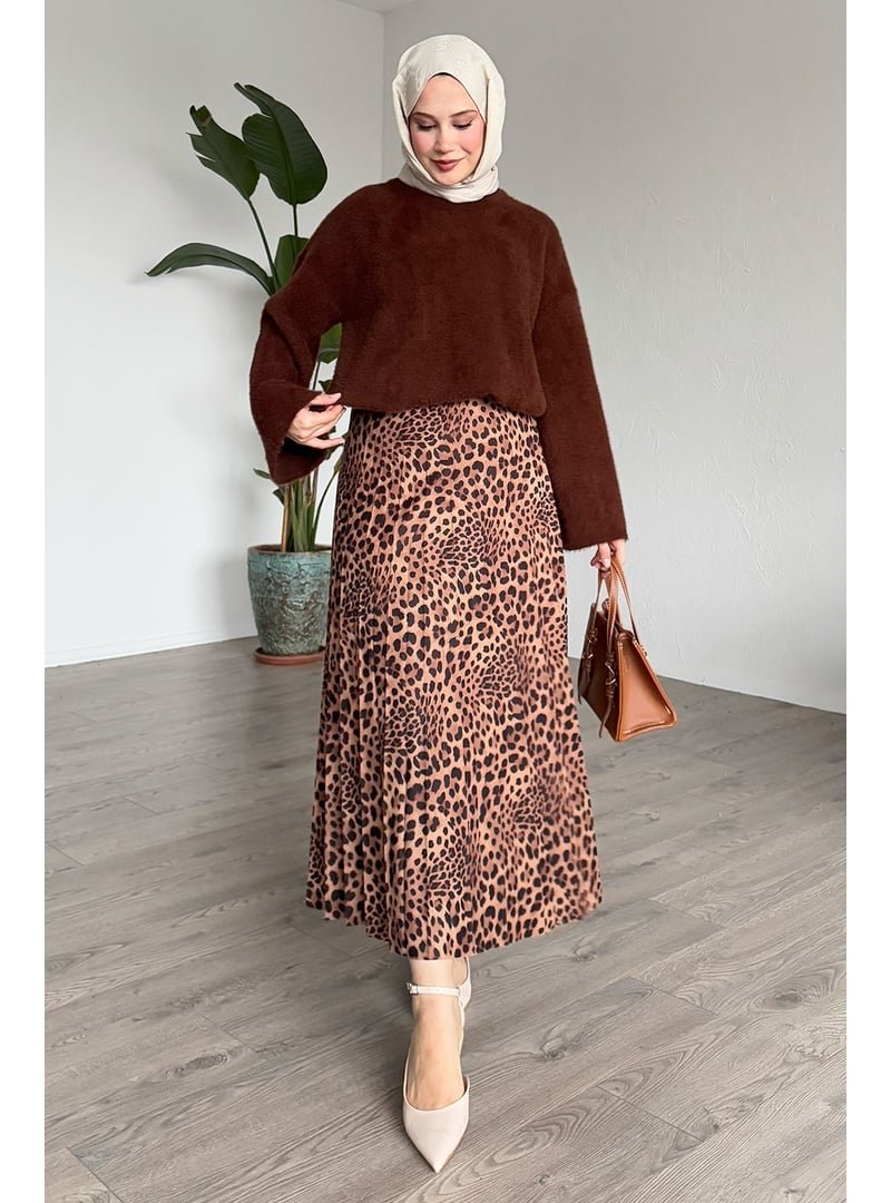 InStyle Leopar Desenli Piliseli Taba Etek
