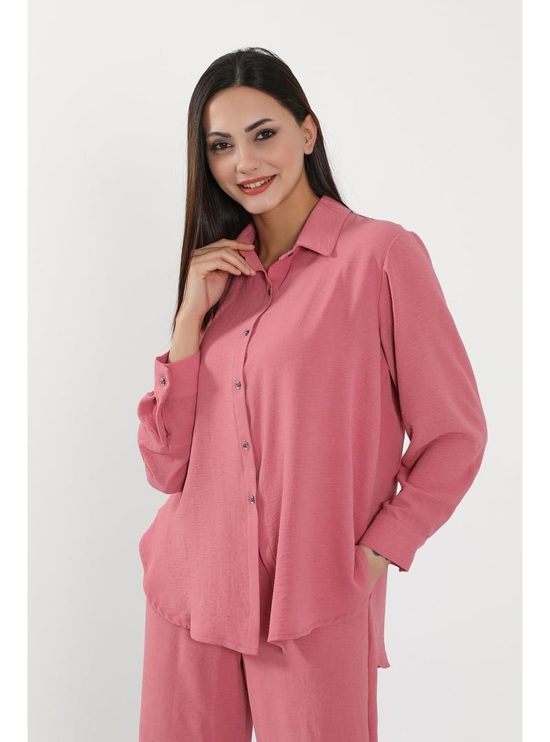 Aisha`s Design Koyu Pembe Salaş Ve Şık Rahat Kesim Uzun Kollu Aerobin Gömlek,gm