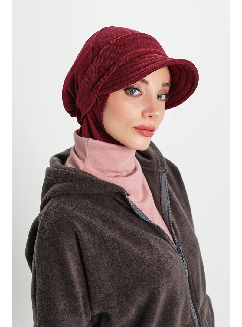 Aisha`s Design 82rb Bordo Çıkarılabilir Siperlikli Kışlık Türban,b
