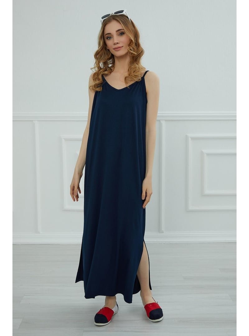 Aisha`s Design Lacivert Askılı Penye Elbise,elb