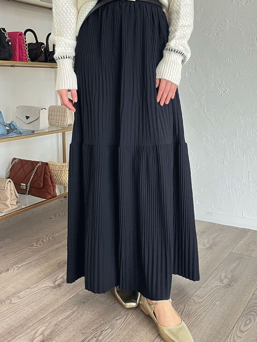 Instyle Piliseli Scuba Krep Lacivert Etek