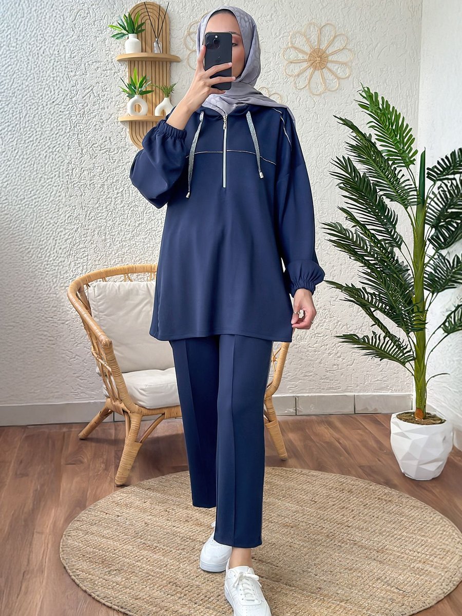 Miraydin Butik Sim Biyeli Kapüşonlu Eşofman Takım Laci̇vert