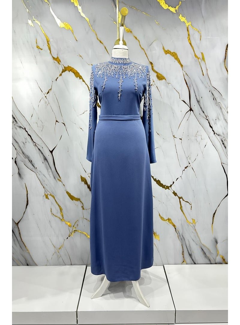 Hakimoda İndigo Alin Krep Abiye Elbise