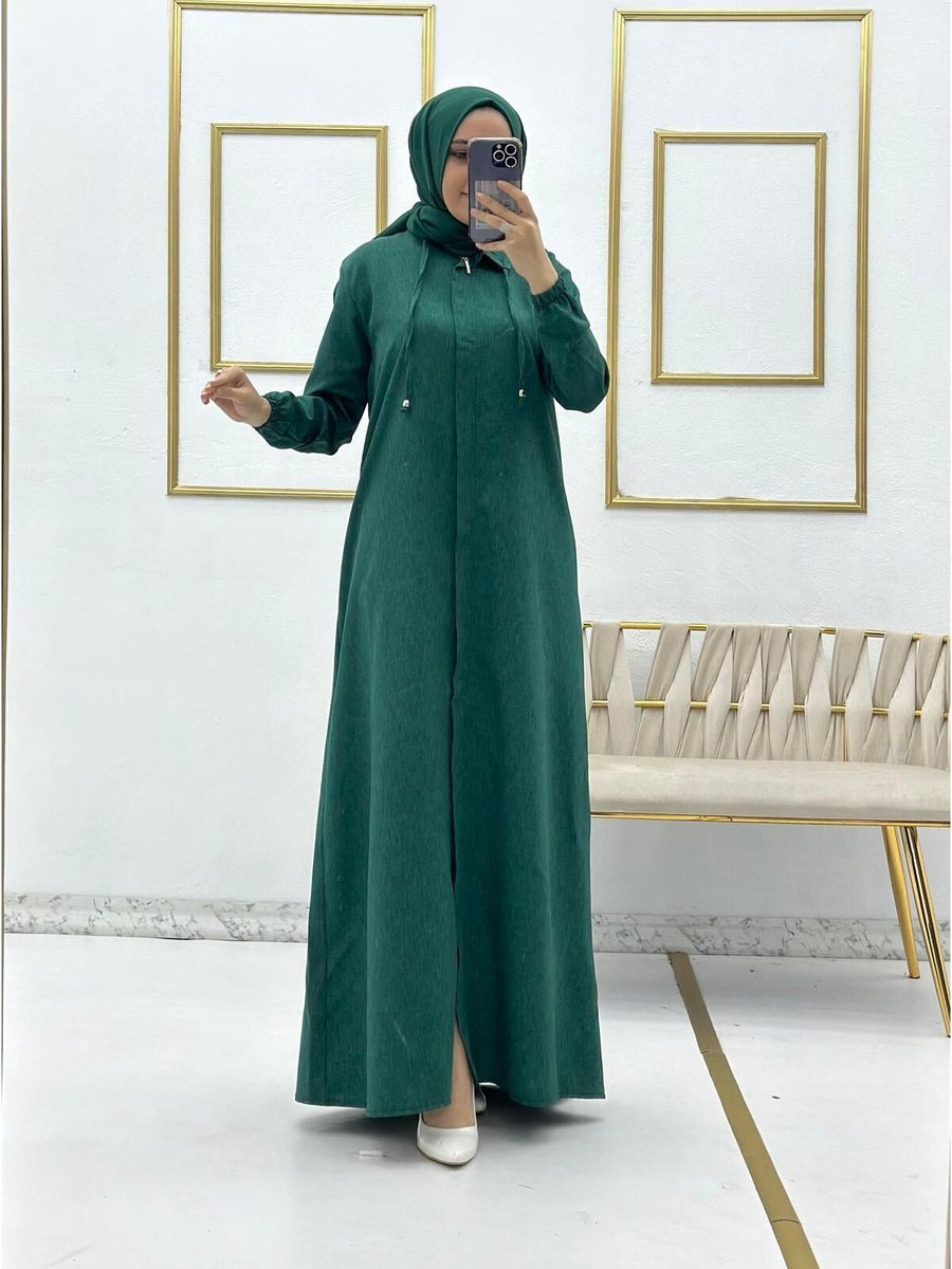 Moda Krash Cm Boyunca Keten Fermuarlı Yazlık Ferace