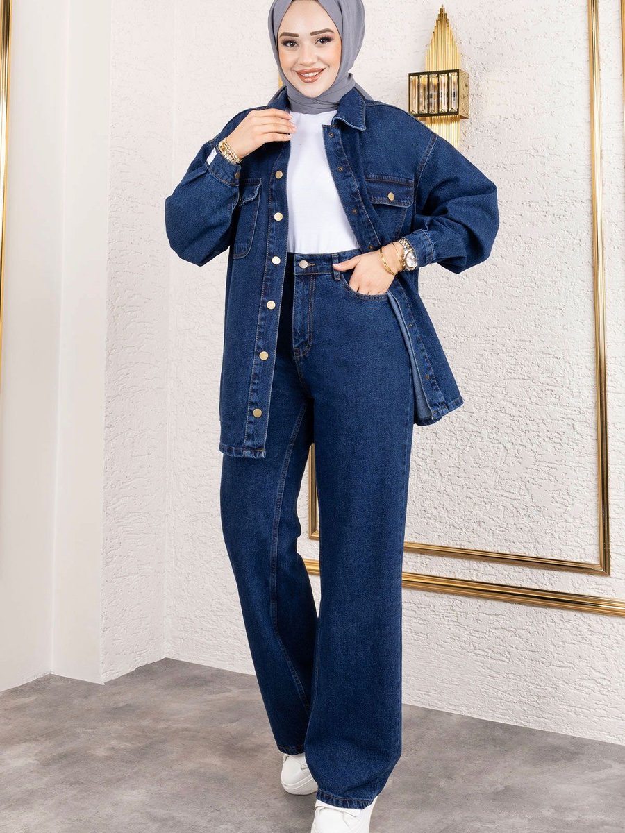 Tesettür Dünyası More Denim Takım Koyu Mavi