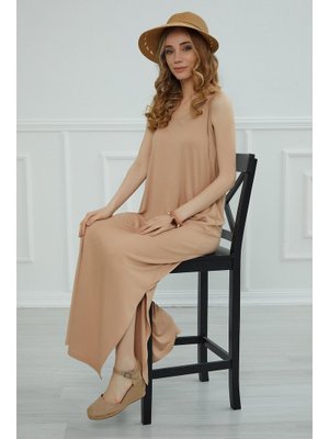 Aisha`s Design Sütlü Kahve Askılı Penye Elbise,elb