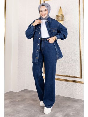 Tesettür Dünyası Koyu Mavi More Denim Takım