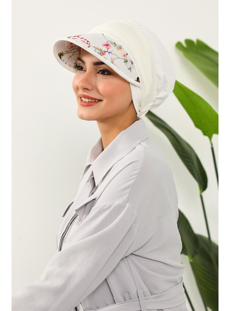 Aisha`s Design Sabah Çıkarılabilir Desenli Siperlikli Bone,b 92d Krem