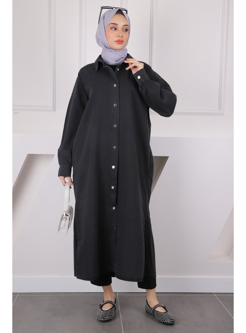 İmaj Butik Siyah Cepli Çıtçıtlı Kot Kap