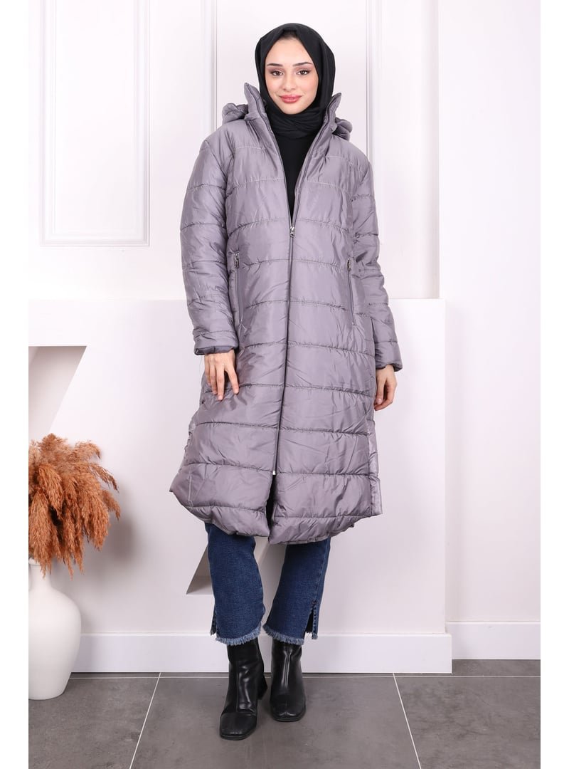 İmaj Butik Füme Kapüşonlu Fermuarlı Mont