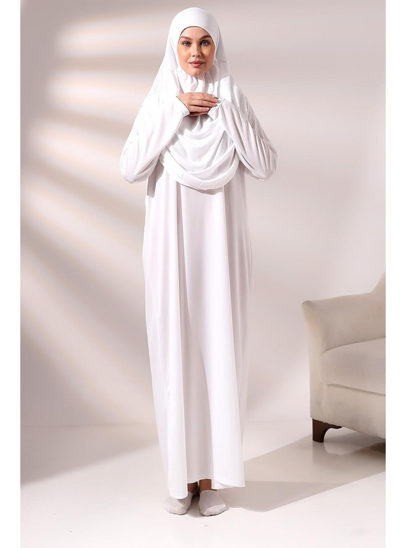 Bestenur Beyaz Pratik Tek Parça Namaz Elbisesi