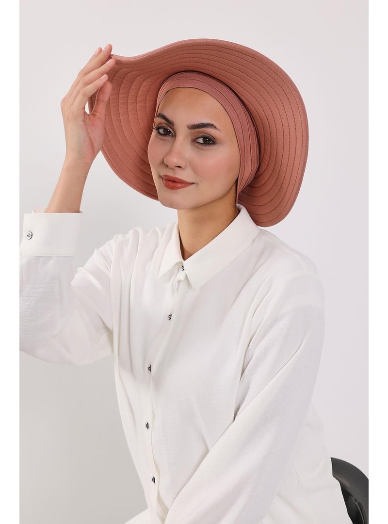Aisha`s Design Kapiçino Çıkarılabilir Arkası Fiyonklu Şapkalı Penye Bone Türban,s