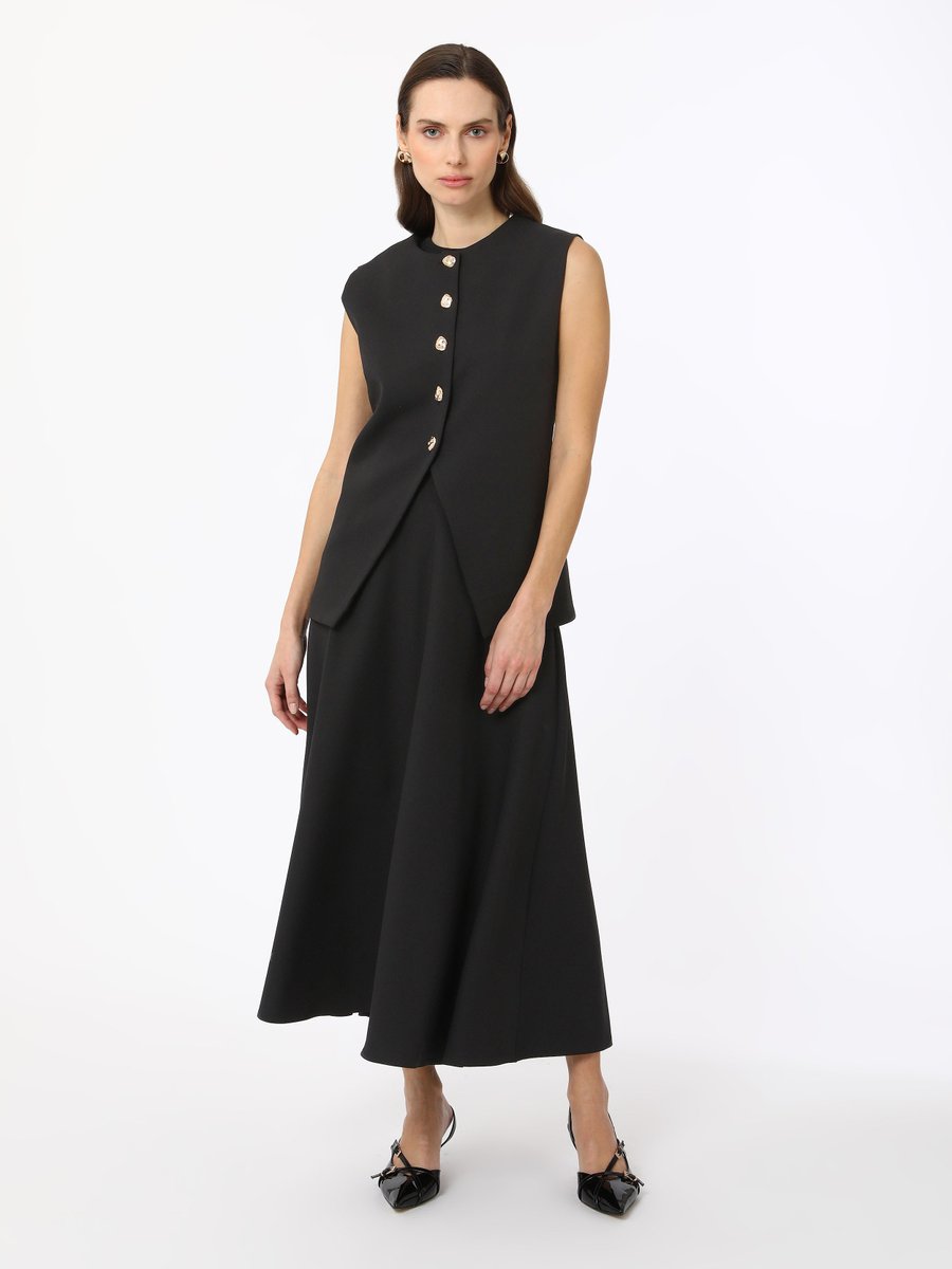 Refka Siyah Exclusive Krep Kumaşlı Gold Düğme Detaylı Yelek & Etek Takım