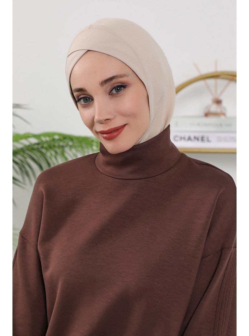 Aisha`s Design 4o Bej Dört Mevsim Kullanıma Uygun Önü Çapraz Detaylı Bone,tb