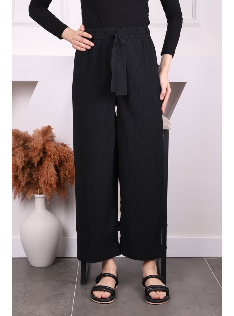 İmaj Butik Siyah Bürümcük Bol Paça Pantolon