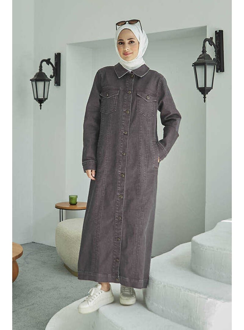 Neways Bordo Denim Uzun Ceket