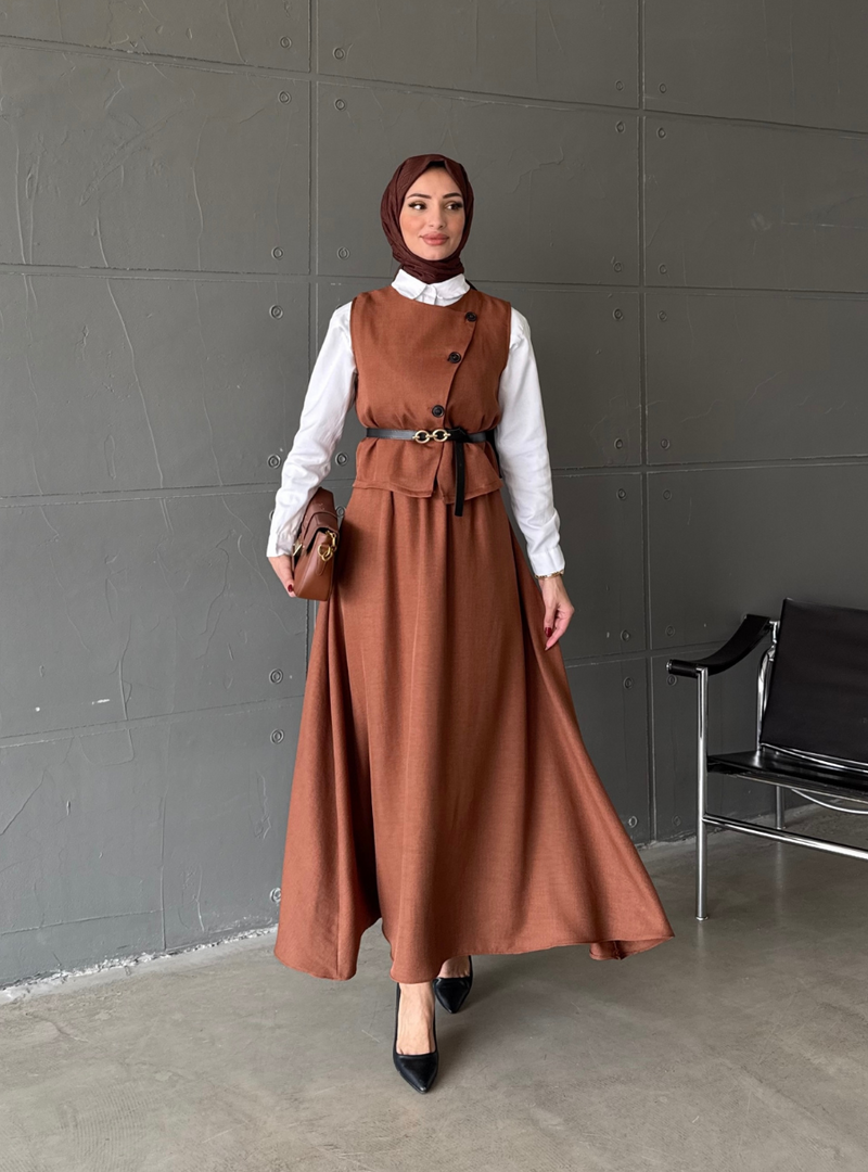 Ensa Tesettür Irmak Etekli Takım Kahve