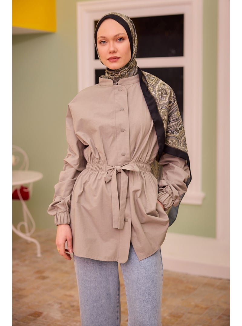 Locco Moda Yeşil Kol Ve Bel Büzgülü Çıt Detaylı Gömlek Küf