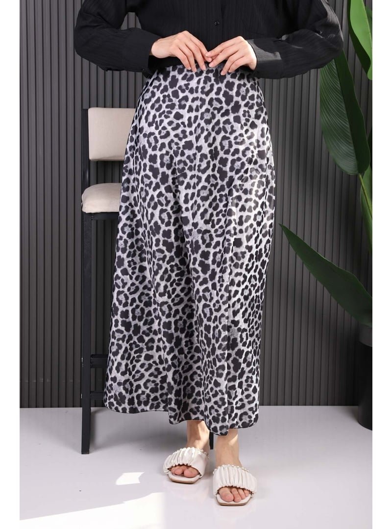 İmaj Butik Füme Leopar Desenli Saten Etek