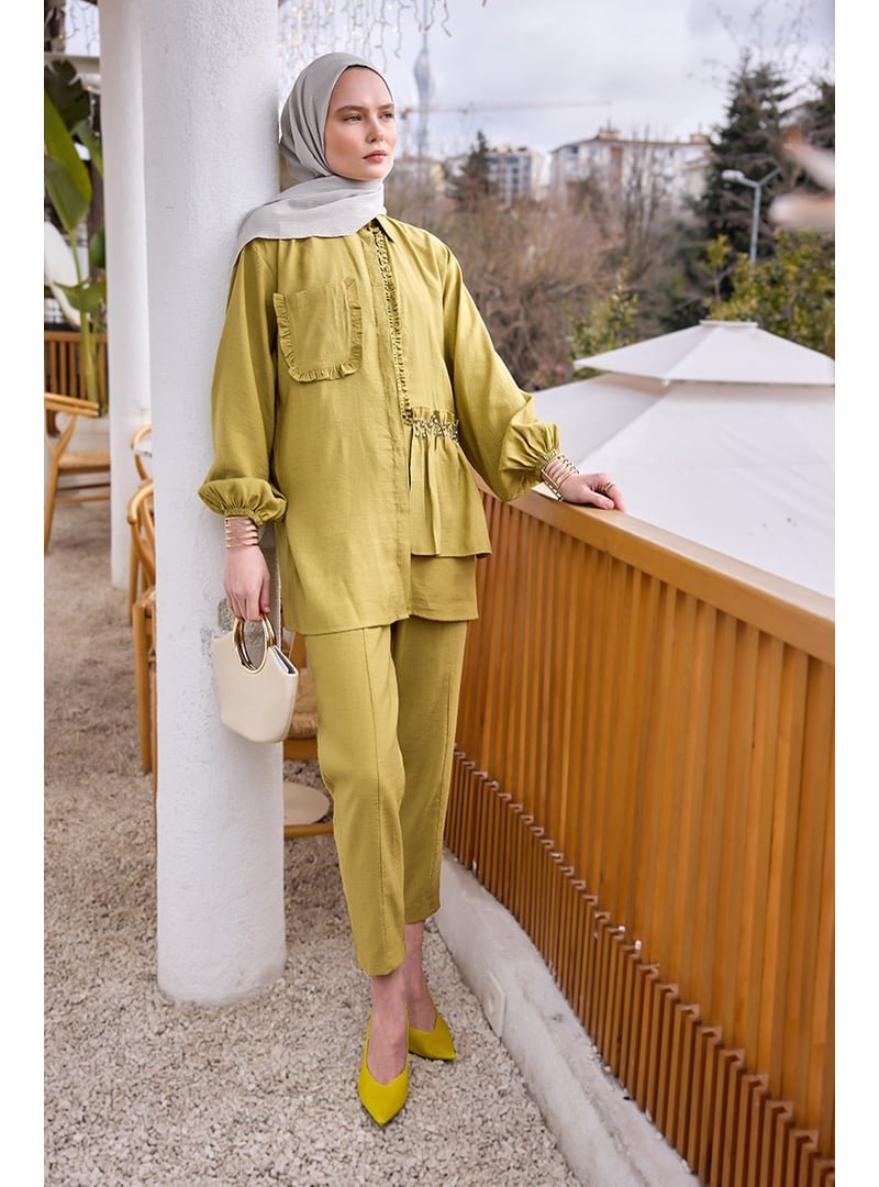 Locco Moda Cebi Taş Detaylı Takım Yağ Yeşil