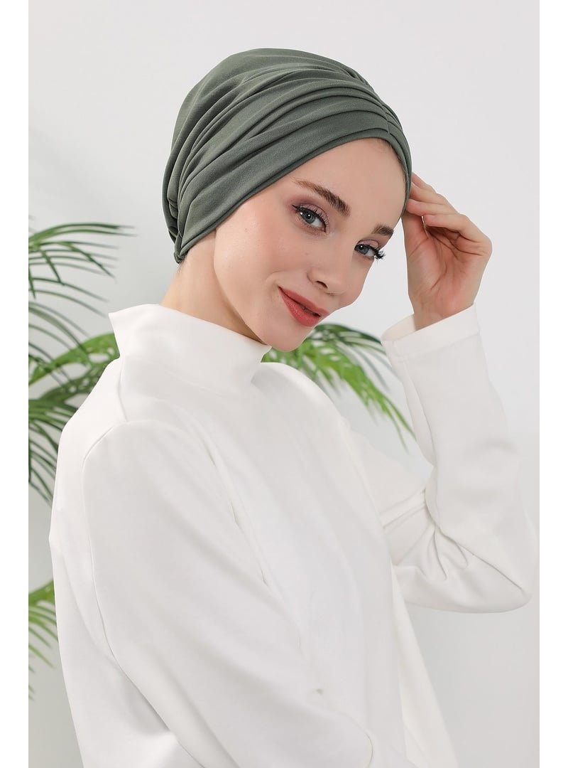 Aisha`s Design 13o Haki Dört Mevsim Kullanıma Uygun Mihrace Pileli Bone,b