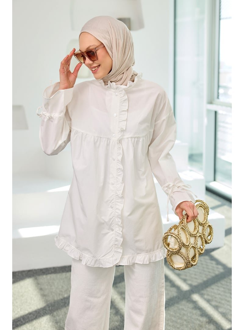 Locco Moda Beyaz Fırfır Detaylı Gömlek