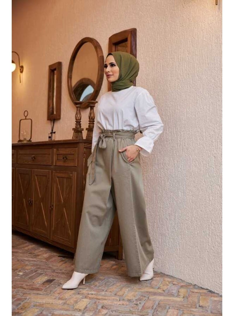 Neways Haki Denim Lastikli Parça Boya Pantolon