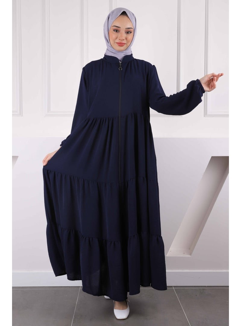 İmaj Butik Lacivert Kol Lastikli Fermuarlı Ferace