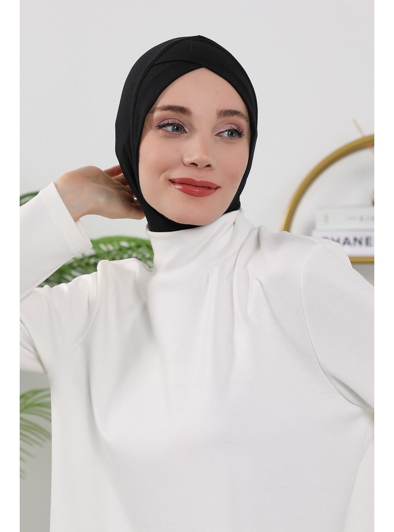 Aisha`s Design 4o Siyah Dört Mevsim Kullanıma Uygun Önü Çapraz Detaylı Bone,tb