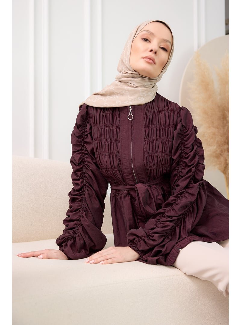 Locco Moda Bordo Büzgü Detaylı Fermuarlı Ceket