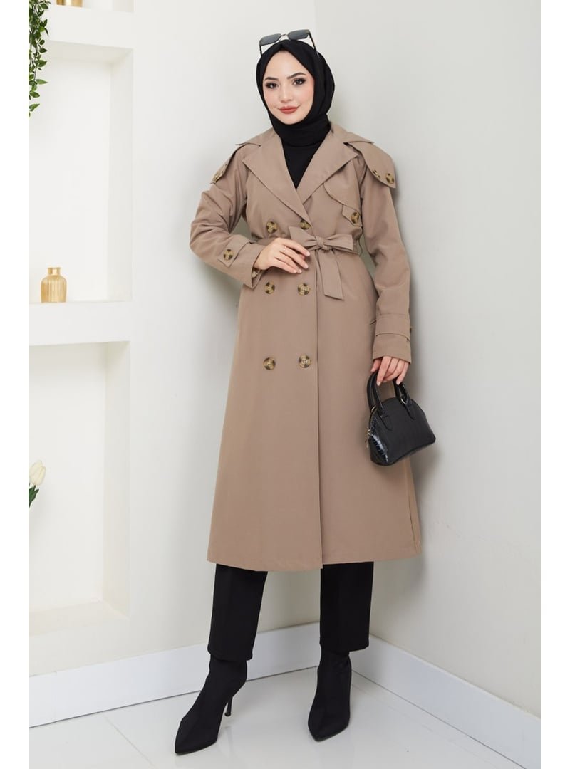 InStyle Omuzları Apolet Detaylı Astarlı Bej Trençkot