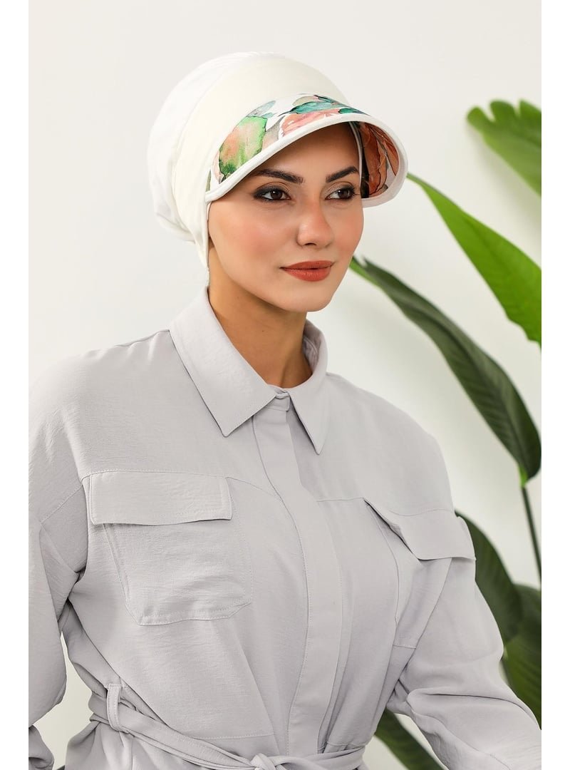 Aisha`s Design Sonbahar Çıkarılabilir Desenli Siperlikli Bone,b 92d Krem