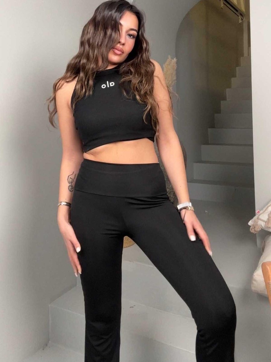 Sohotique By P Siyah Silikon Baskı Detay Flare Tayt Pantolon
