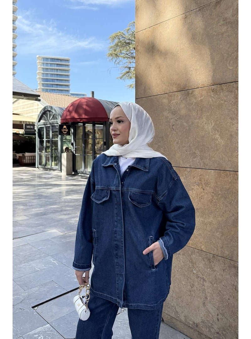 Melike Tatar Mavi Kuşaklı Denim Takım