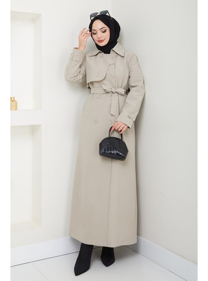 InStyle Kapak Detay Uzun Astarlı Taş Trençkot