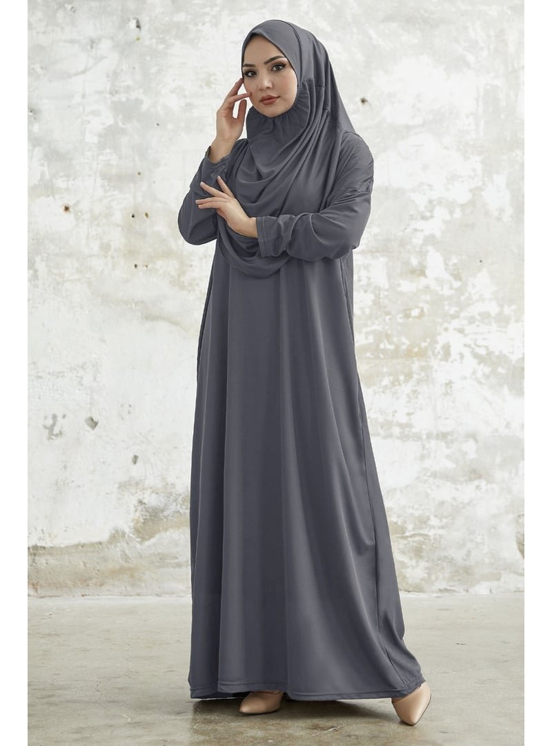 InStyle Tek Parça Koyu Gri Namaz Elbisesi