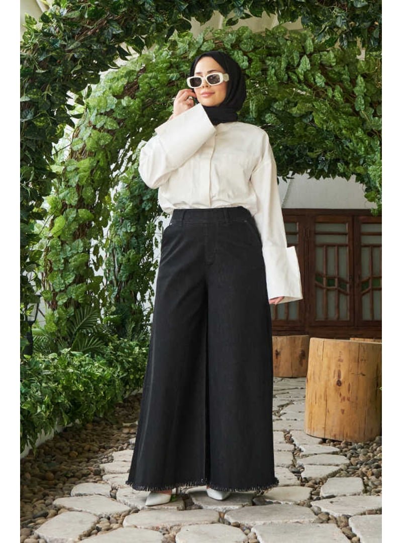 Neways Siyah Denim Püsküllü Pantolon Etek