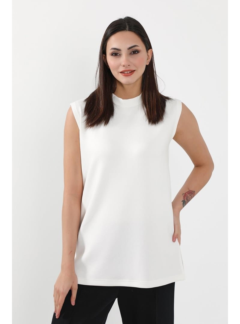 Aisha`s Design Ekru Düz Kolsuz Tunik,sw