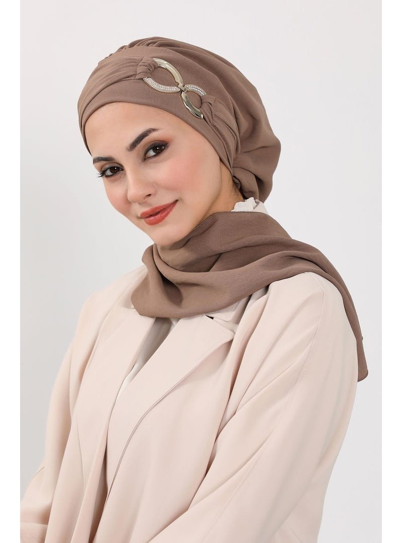 Aisha`s Design Çikolata Aksesuarlı Aerobin Kumaş Hazır Türban,ht