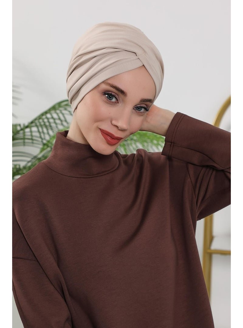 Aisha`s Design 9o Bej Dört Mevsim Kullanıma Uygun Mihrace Bone,b
