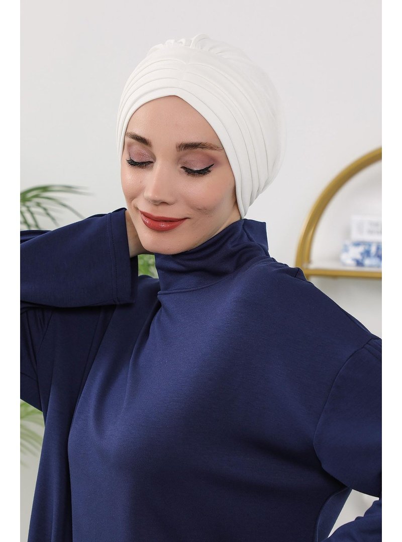 Aisha`s Design 13o Ekru Dört Mevsim Kullanıma Uygun Mihrace Pileli Bone,b