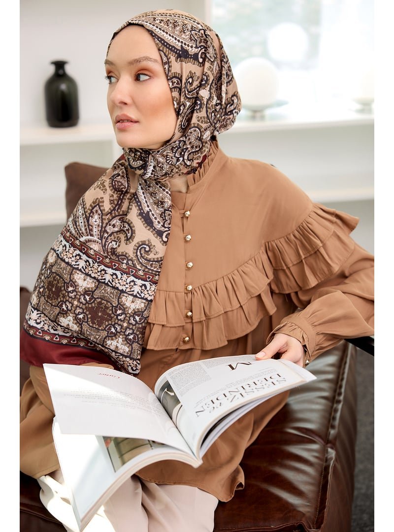 Locco Moda Kahverengi Robası Fırfırlı Cupra Tencel Gömlek