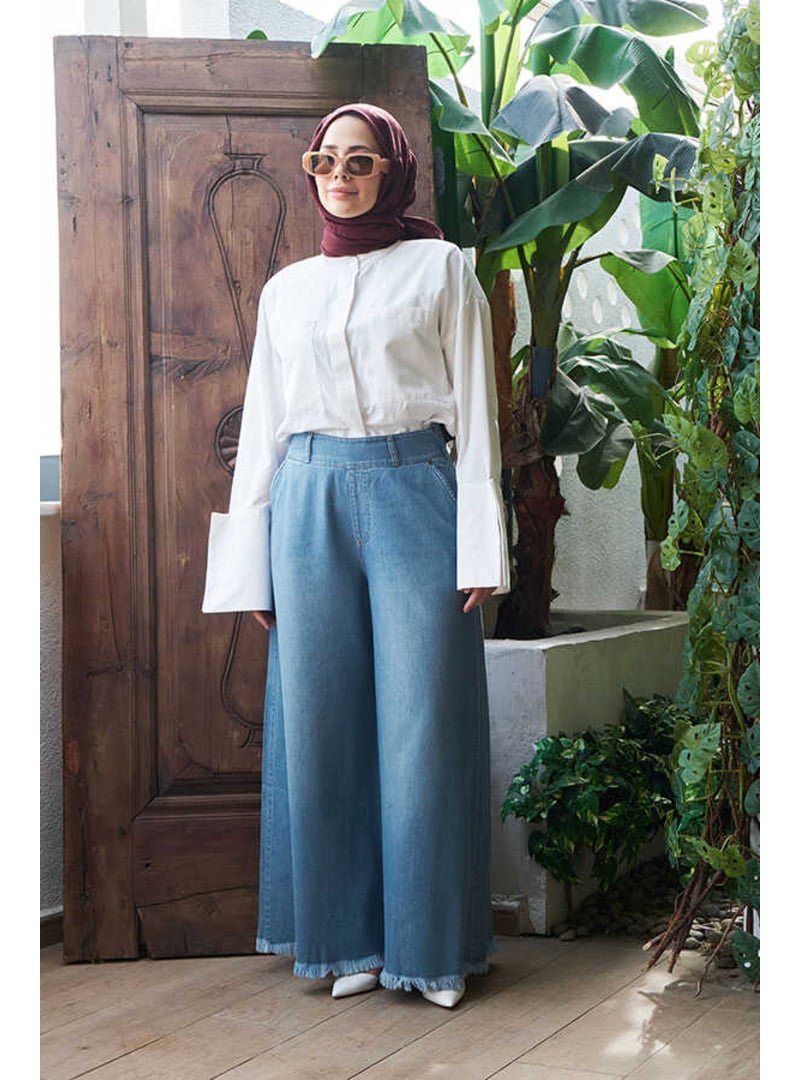 Neways Açık Mavi Denim Püsküllü Pantolon Etek