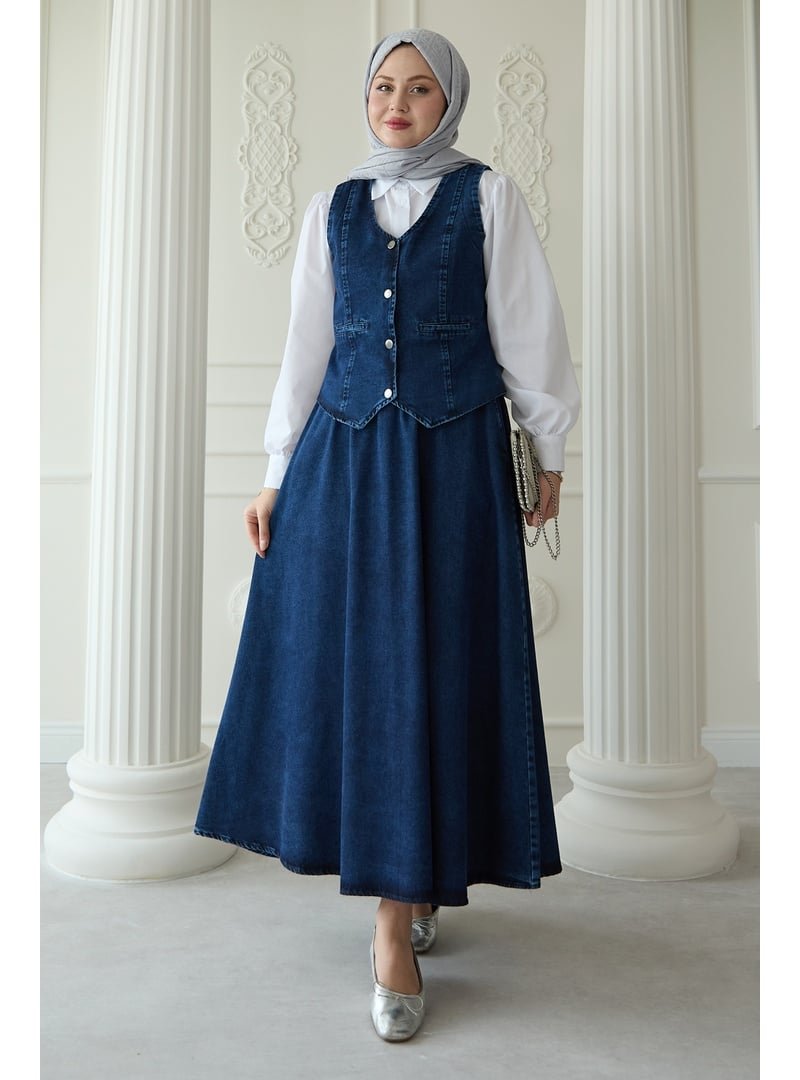 InStyle Yelekli Etekli Mavi Üçlü Kot Takım