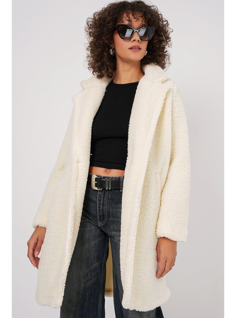 Bigdart Ekru Oversize Peluş Kaban