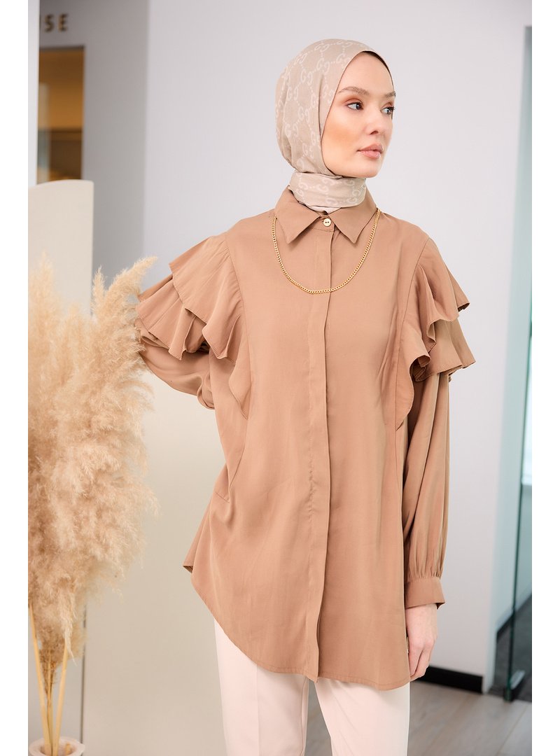 Locco Moda Vizon Gizli Düğmeli Fırfır Detay Gömlek