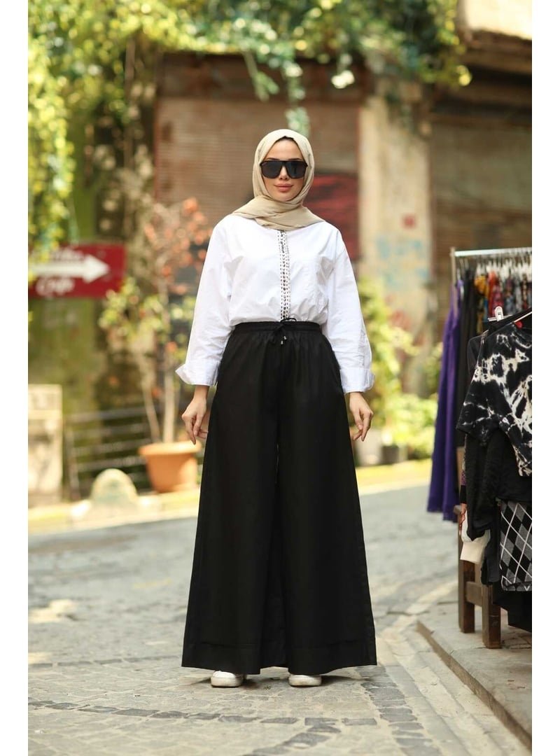 Neways Siyah Denim Tensel Lastikli Bol Paça Pantolon