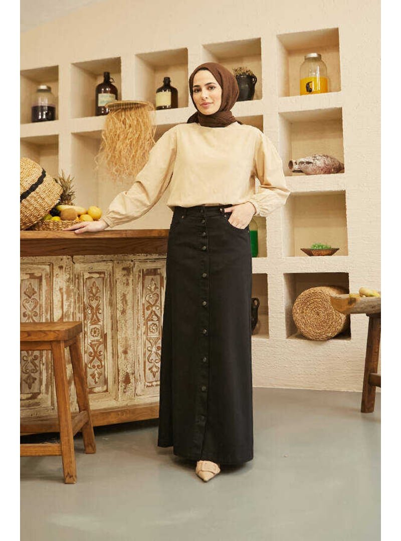 Neways Denim Düğmeli Etek Blue Black